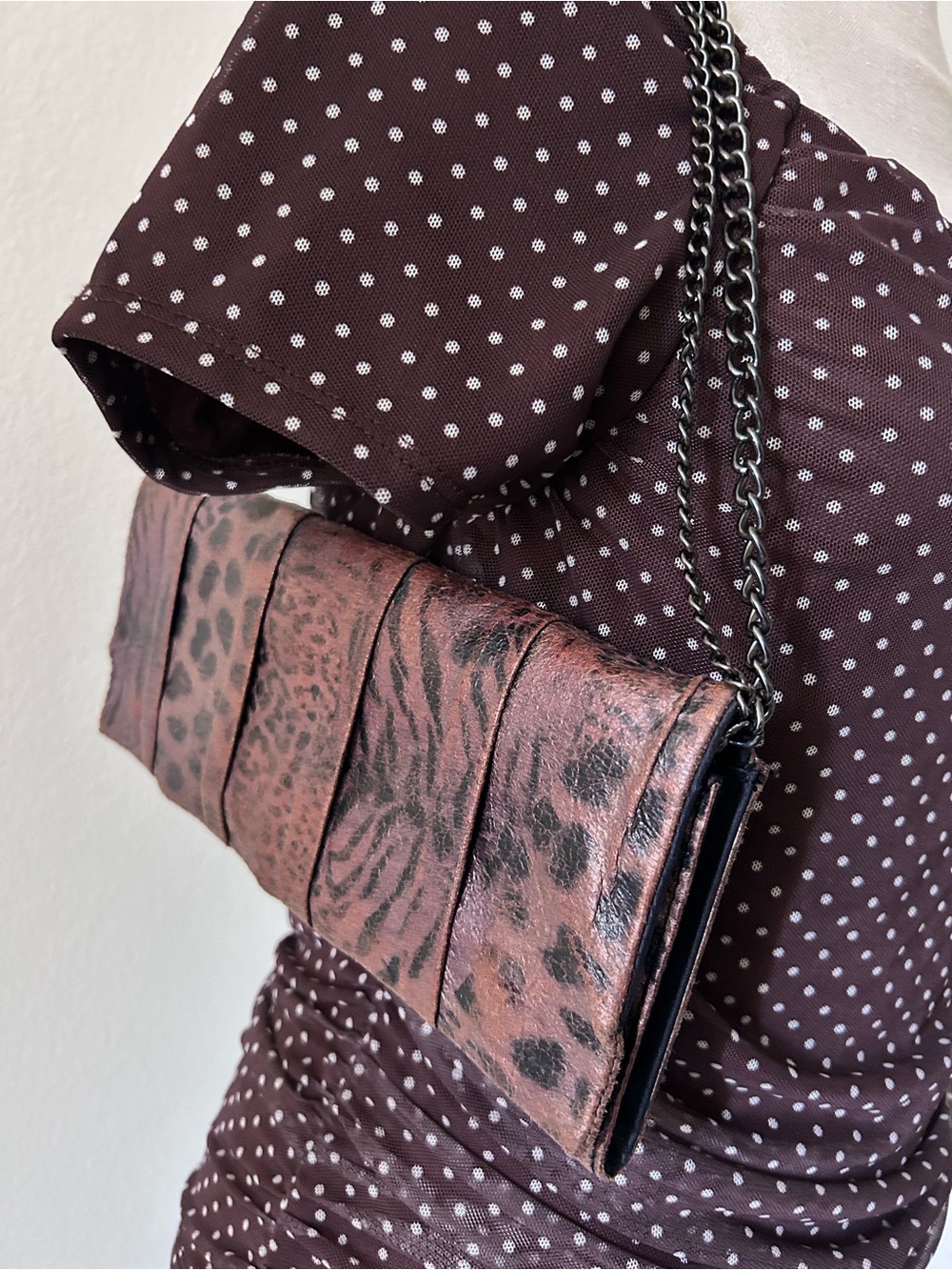 Y2K Vintage Style & Co. Animal Leopard-Print Envelope Clutch with Gunmetal Chain